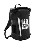 Black backpack with 'Glorow' branding on a white background