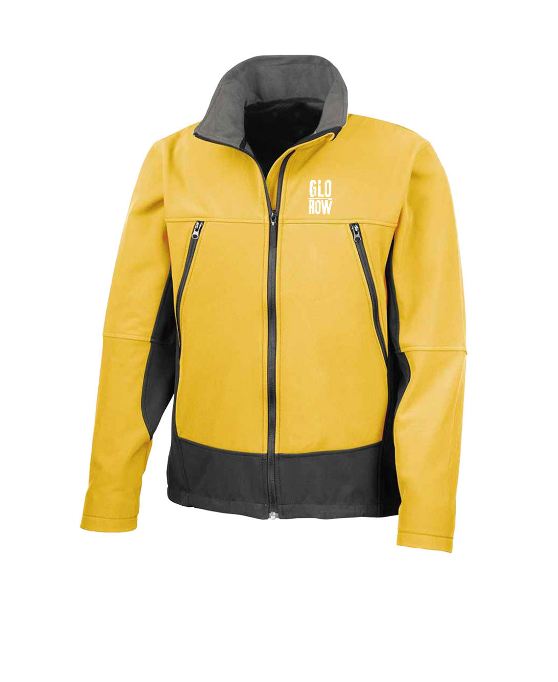 Yellow jacket with black accents on a white background