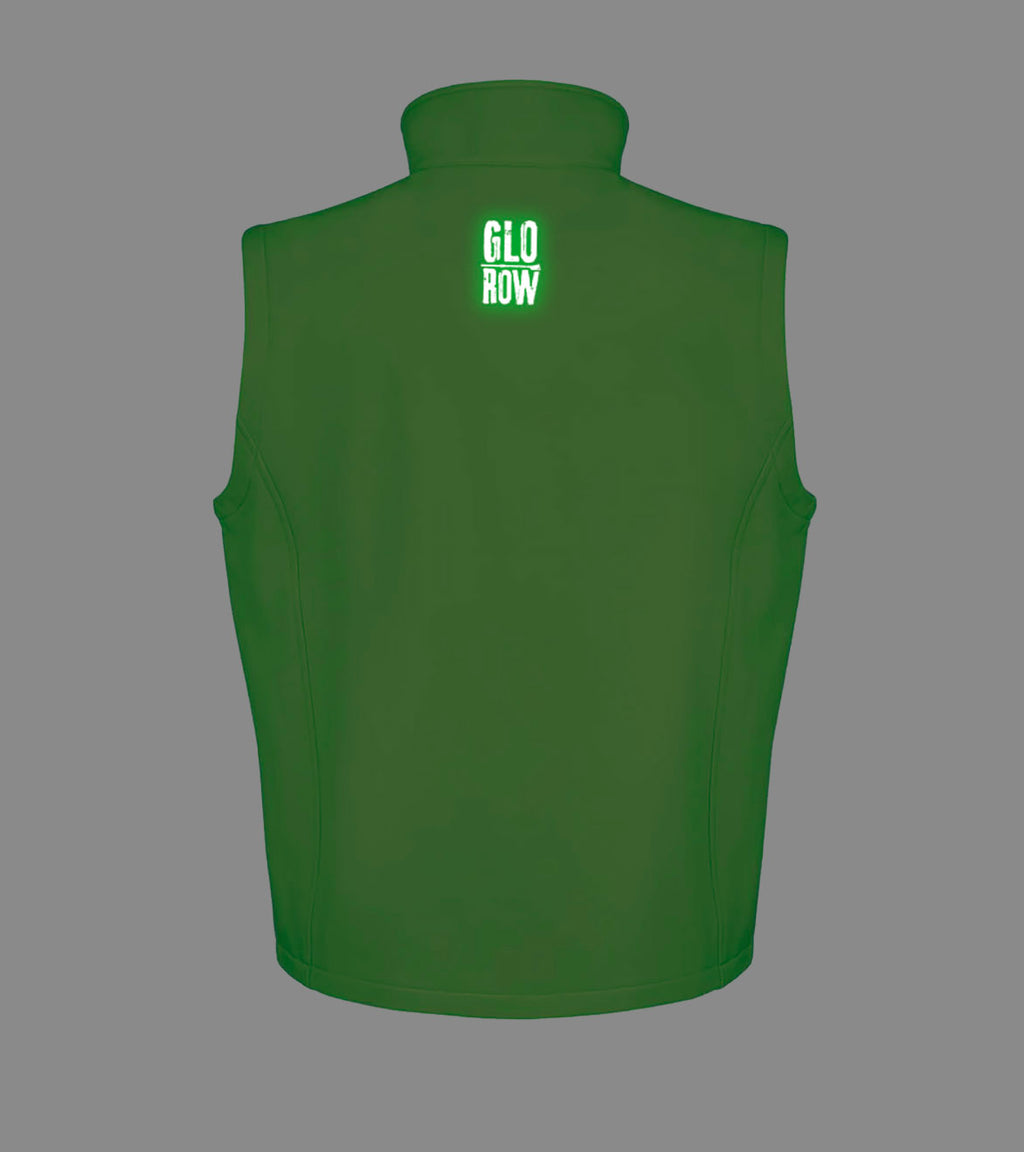 Green vest with 'Glo Row' glow in the dark logo