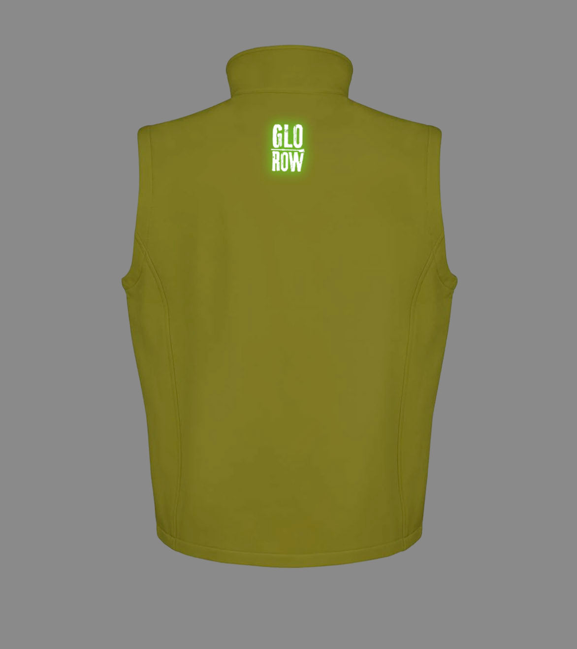 Yellow vest with 'Glo Row' text on the back 