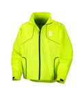 Fluorescent yellow jacket with black accents on a white background