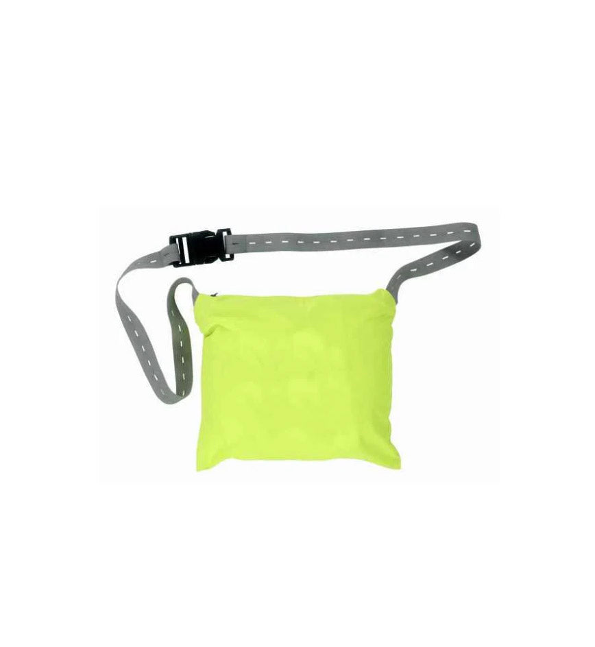 Yellow pouch with a gray strap on a white background