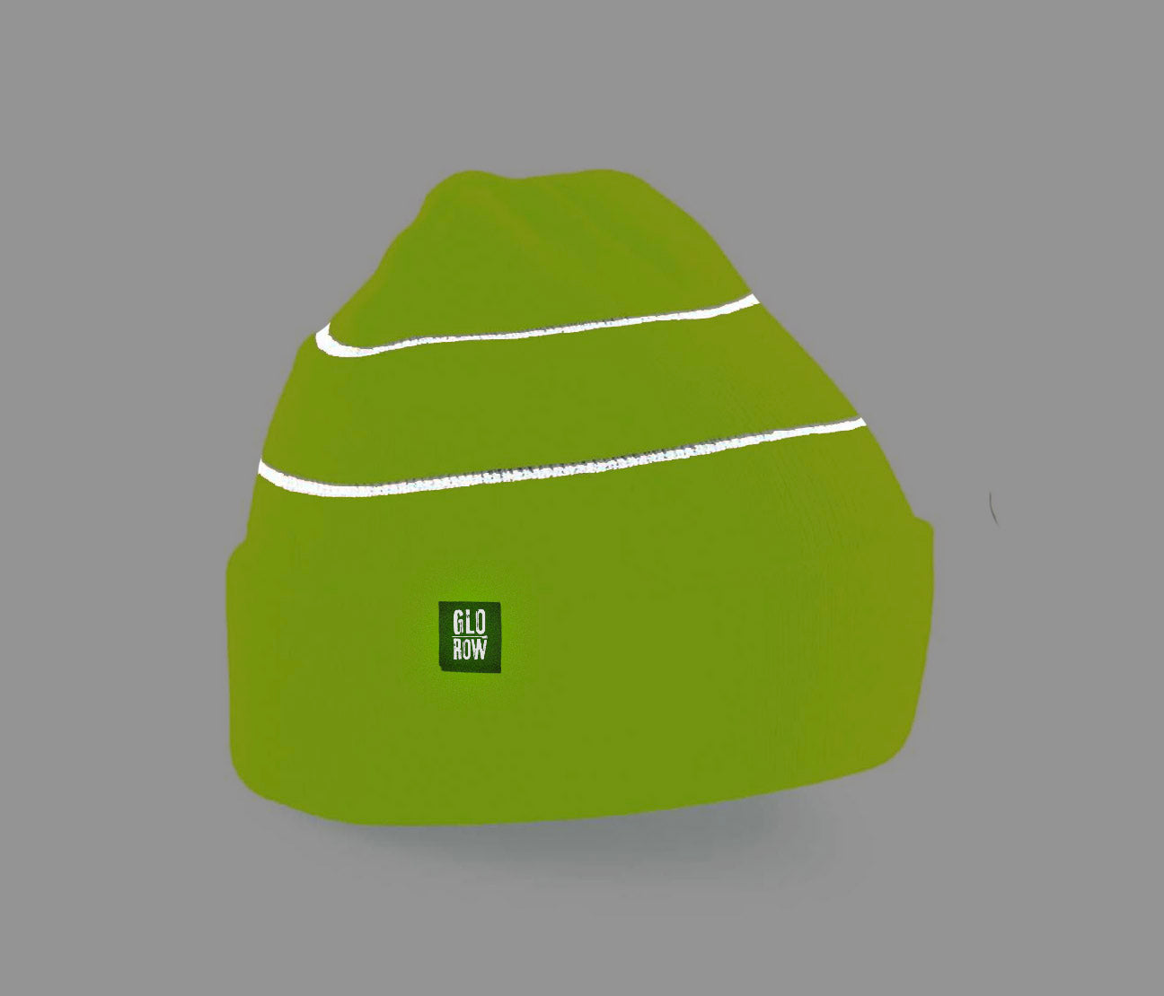 yellow beanie with reflective stripes glowing in the dark